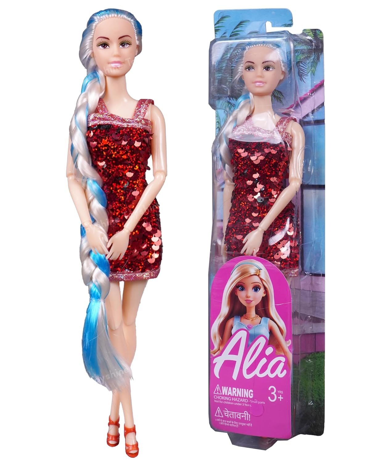 Alia Doll with Briaded Hair Sequin Dress Strappy Heels