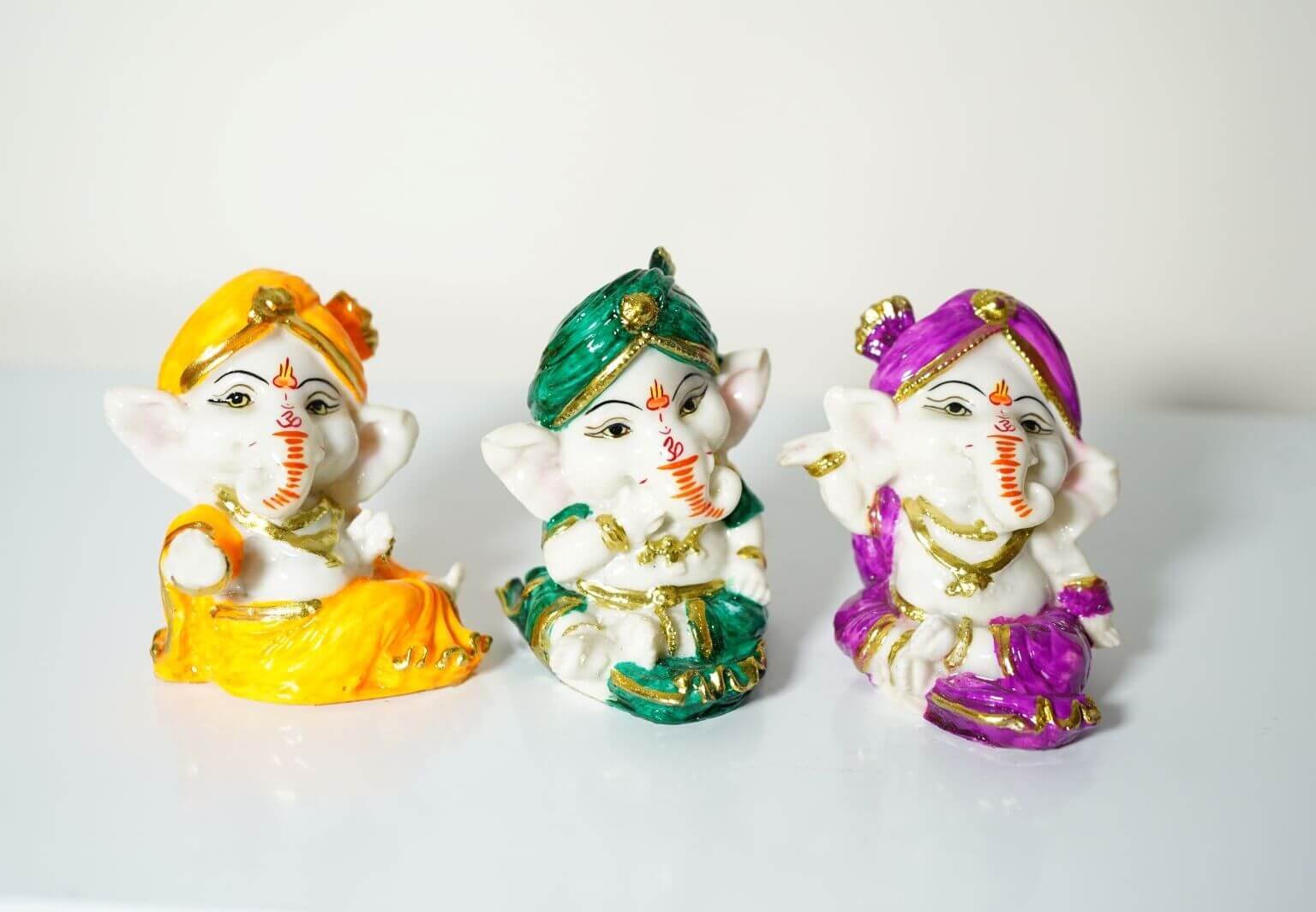 Buy Bal Ganesh three Statue Idol Showpiece Marble Set in Different Postures Multicolor