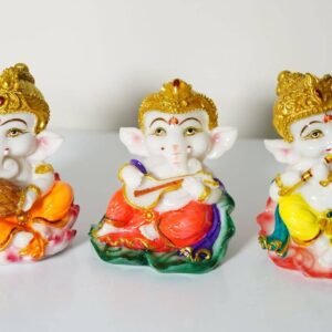 Bal Ganesh 3 Idol Marble Set Playing Musical Instruments Statue Showpiece multicolor