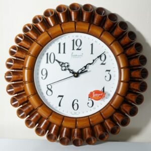 Bamboo Design Brown Wood Finish Border Wall Clock