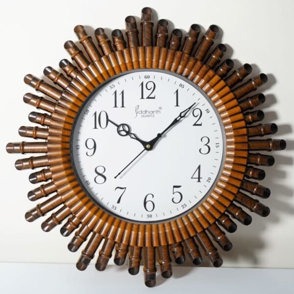 Bamboo Spikes Brown Wood Finish Border Wall Clock