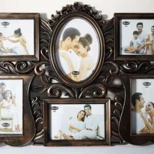 6 Pics Collage Flower Design Photo Frame Golden Brown Color