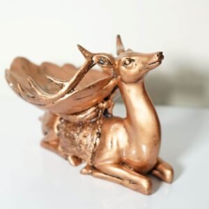 Deer with Bowl on Back Statue Sculpture Idol Bronze Color