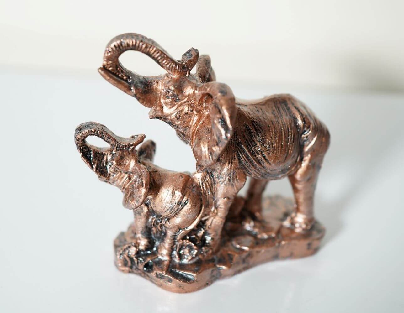 Buy Elephant and Baby Trunk Up Bronze Color Statue Showpiece Idol