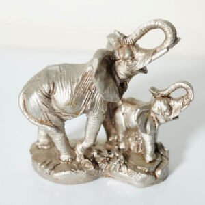 Buy Elephant and Baby Trunk Up Silver Color Statue Showpiece Idol