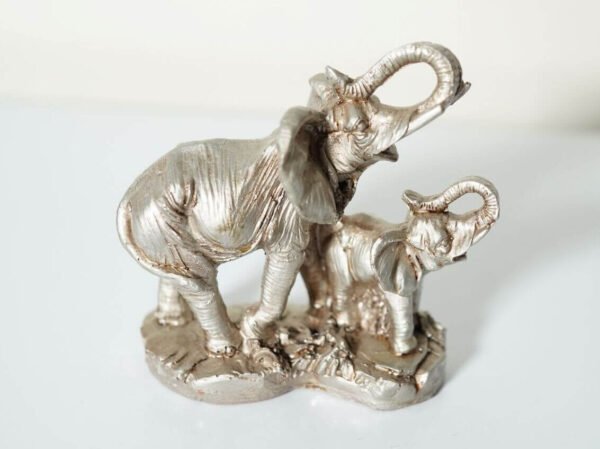 Buy Elephant and Baby Trunk Up Silver Color Statue Showpiece Idol