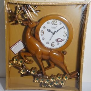 Wall Clock with Light Brown Wood Finish Deer