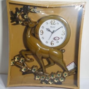 Wall Clock with Oak Brown Wood Finish Deer