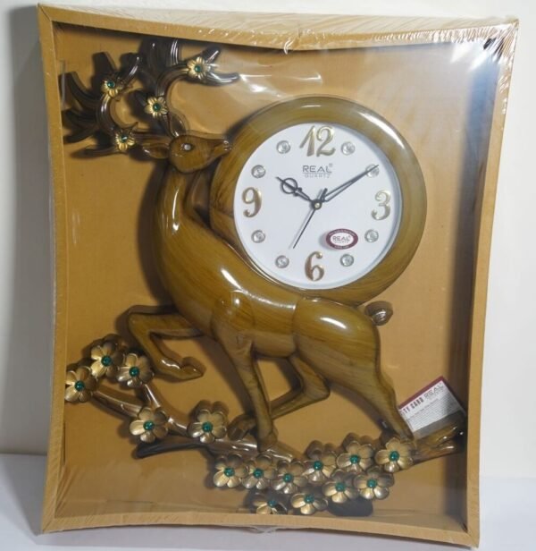 Wall Clock with Oak Brown Wood Finish Deer