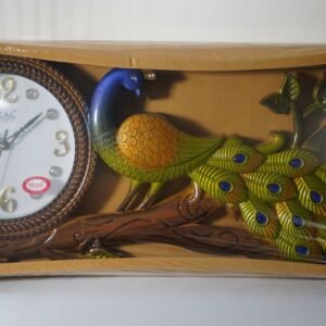 wall clock with peacock brown green blue shades