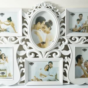 6 Pics Collage Flower Design Photo Frame White Color