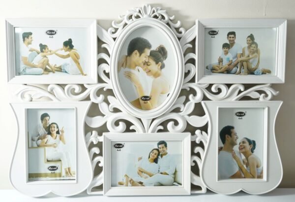 6 Pics Collage Flower Design Photo Frame White Color