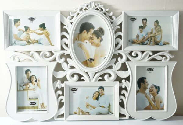 6 Pics Collage Flower Design Photo Frame White Color