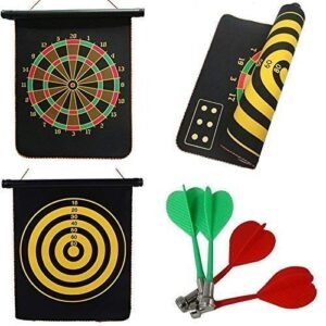 Magnet Dart Board Game (12 Inch) for Kids, Double Sided Indoor & Outdoor Magnetic Dart Board with 4 Darts for Game and Multipurpose (Multicolor)