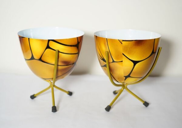 Metal Egg Shape Pot with tri Stand Artistic Yellow Design for Indoor Outdoor Use, Rust-Free & Powder Coated-min