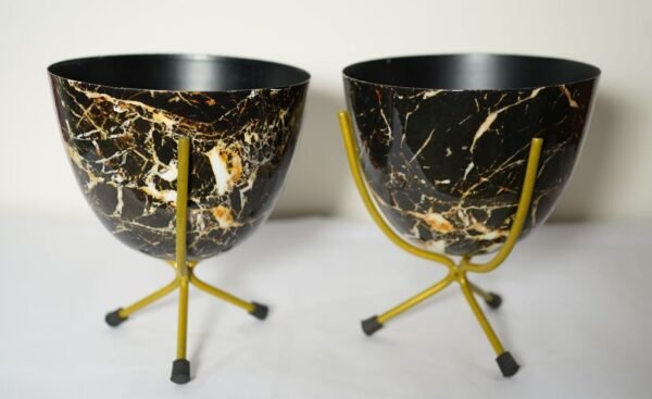 Metal Egg Shape Pot with tri Stand black marble Design for Indoor Outdoor Use, Rust-Free & Powder Coated